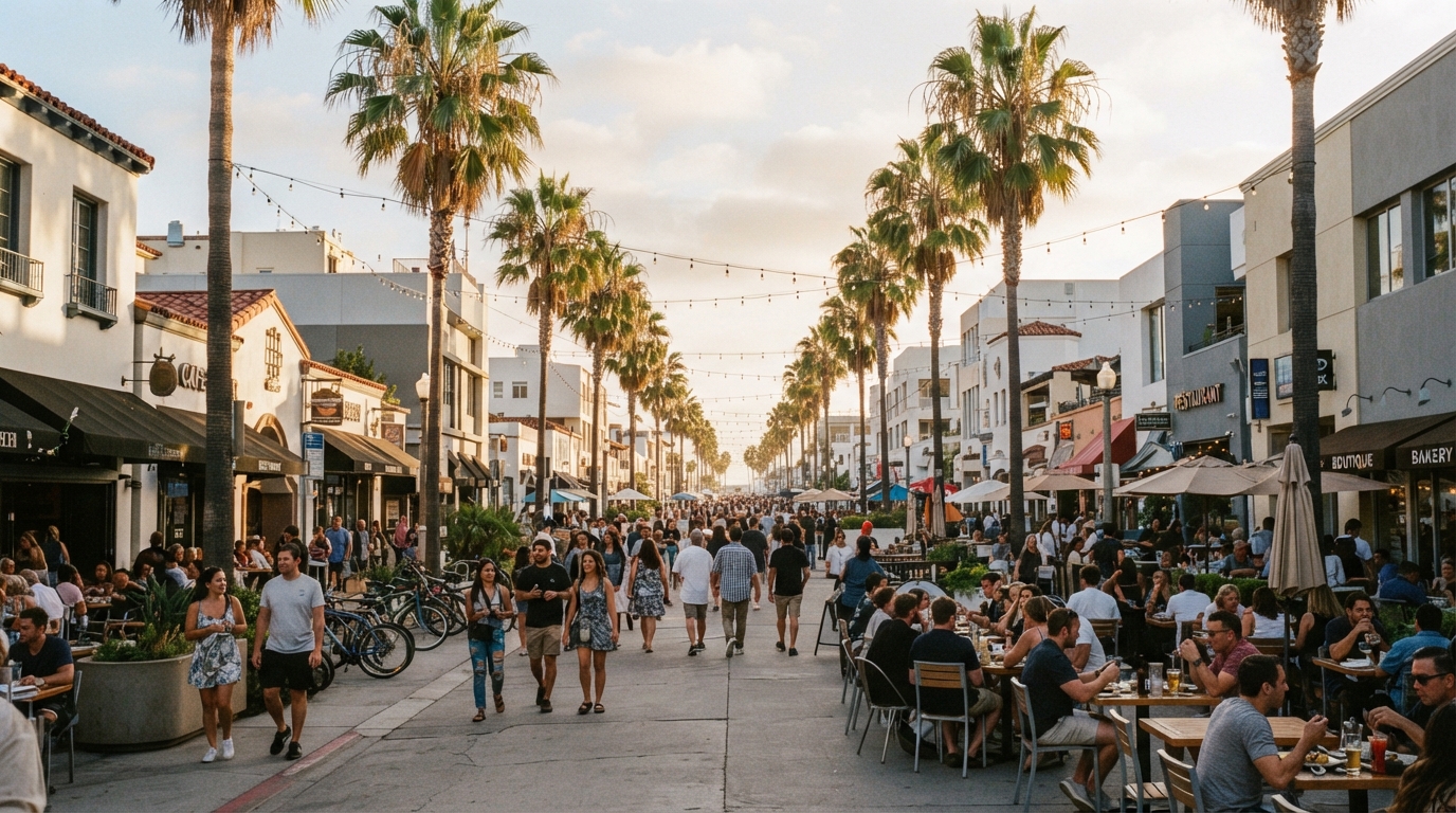 Pedestrian area of the Third Street Promenade Entertainment Zone in Santa Monica
