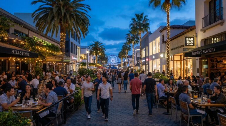 Third Street Promenade Entertainment Zone in Santa Monica during an evening visit